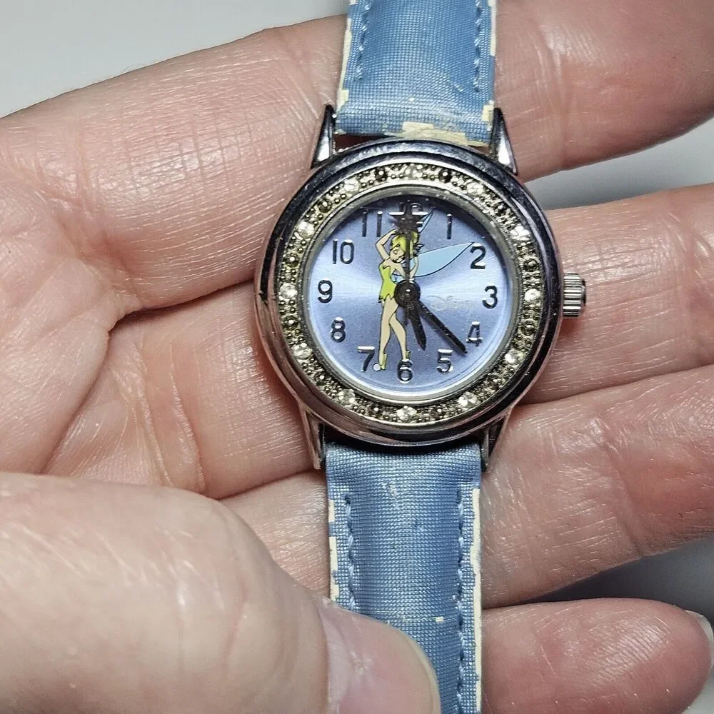 **Final Sale** Disney’s Tinkerbell Watch Silver Crystal Bezel Blue Needs Battery - Picture 5 of 14